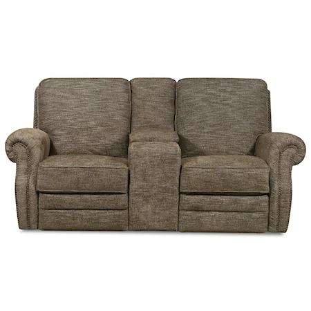 Transitional Reclining Console Loveseat with Cup Holders